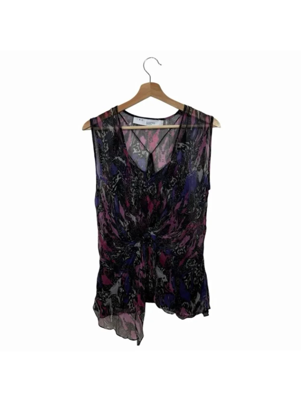 IRO Street Marble Blouse Size 36 US Small 4 Sheer Chiffon Multi Twist Knot Front - Picture 2 of 14